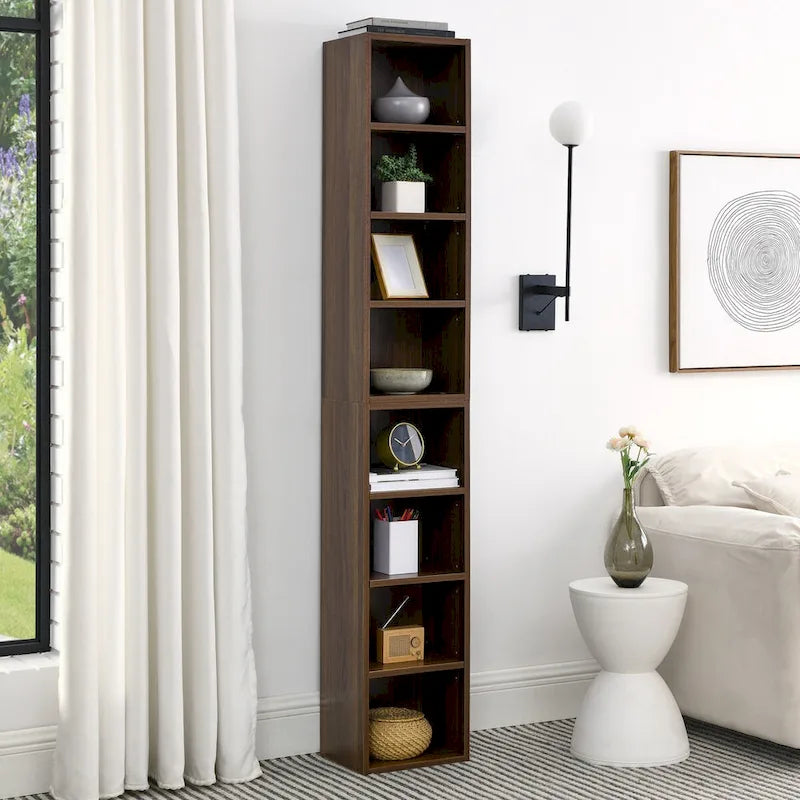 Tour multimédia à 8 niveaux, armoire de rangement étroite avec étagères réglables