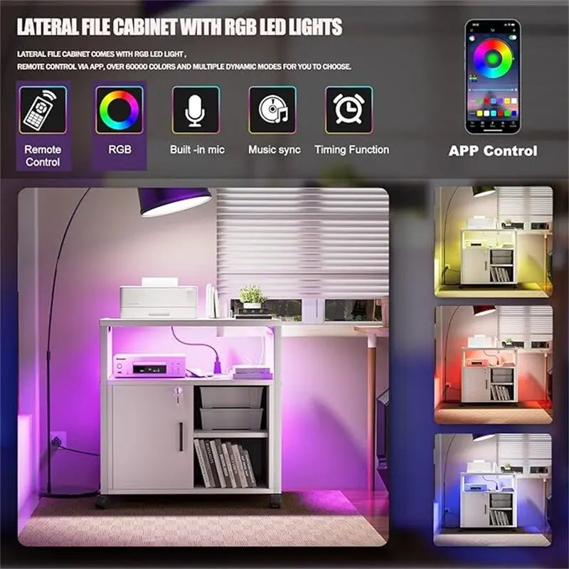 Printer Stand with LED Lights, - 23.6D x 17.2W x 26H