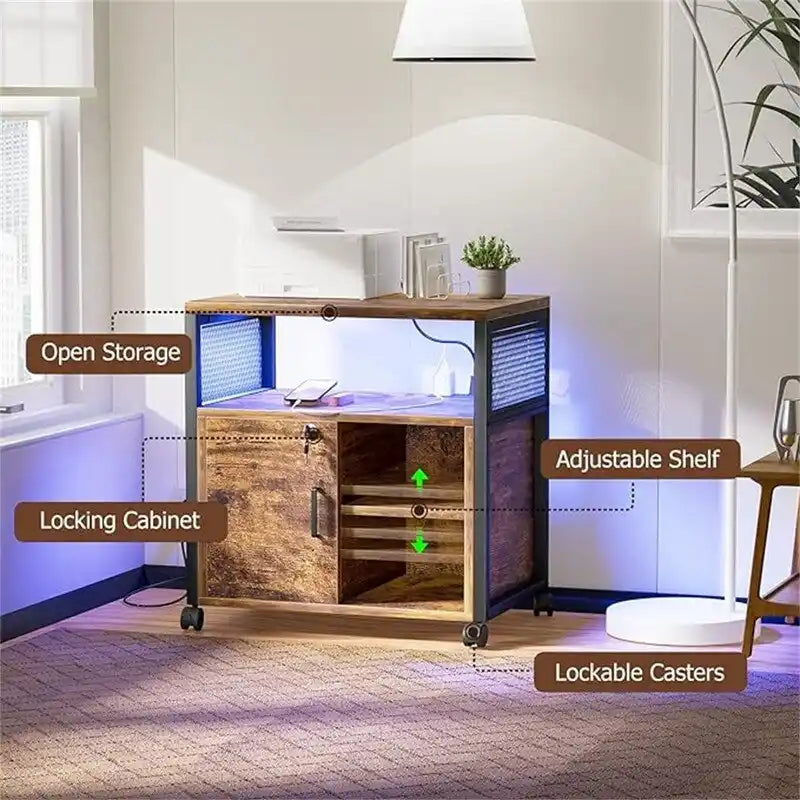 Printer Stand with LED Lights, - 23.6D x 17.2W x 26H