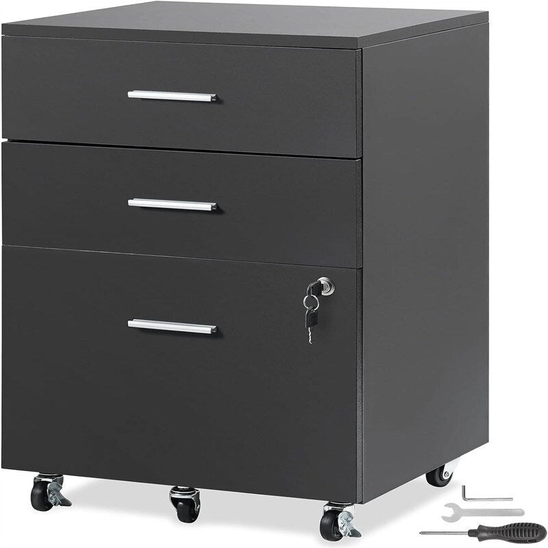 Holz-Aktenschrank mit 3 Schubladen - 15.75D x 17.7W x 25.6H