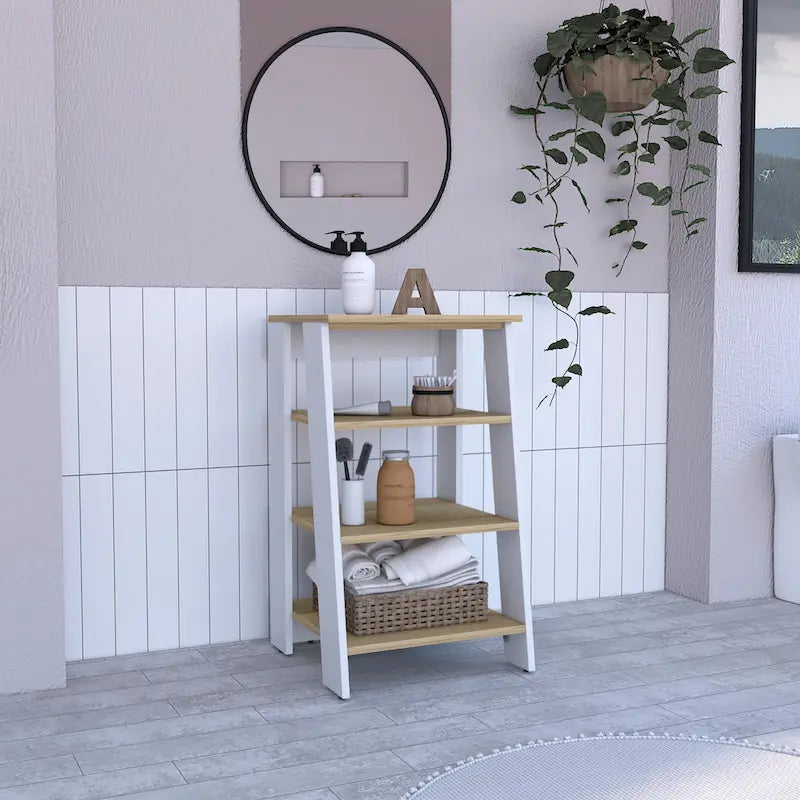 Mobiletto portabiancheria, quattro ripiani, verticale, rovere chiaro / bianco Di alta qualità e durevole