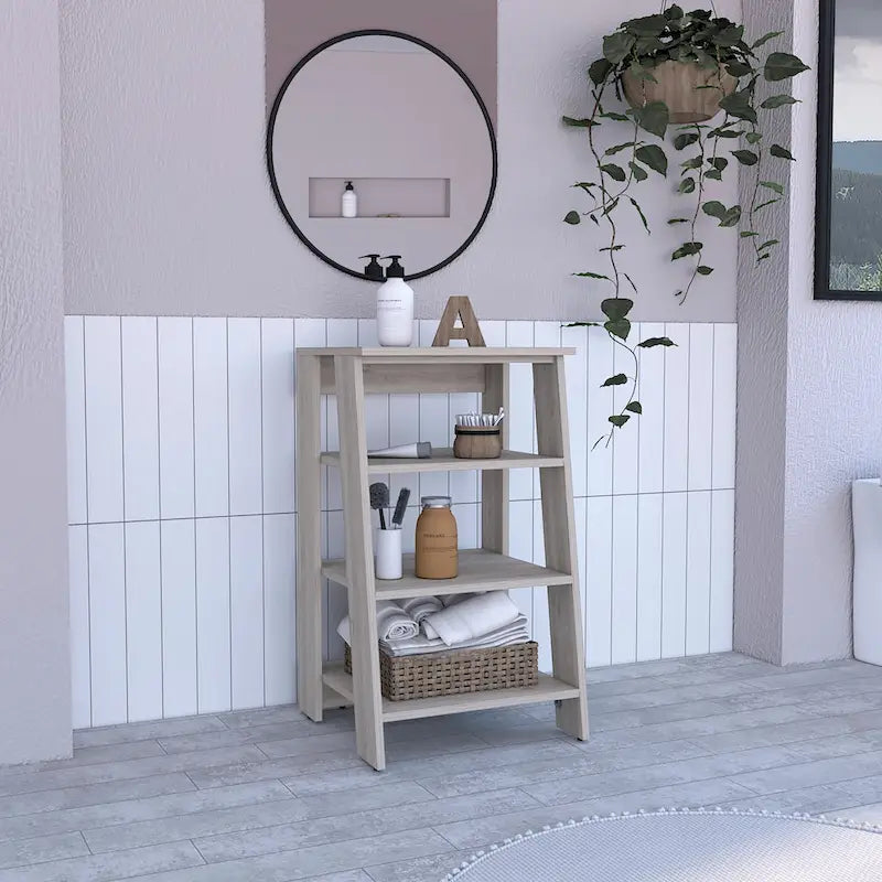 Mobiletto portabiancheria, quattro ripiani, verticale, rovere chiaro / bianco Di alta qualità e durevole