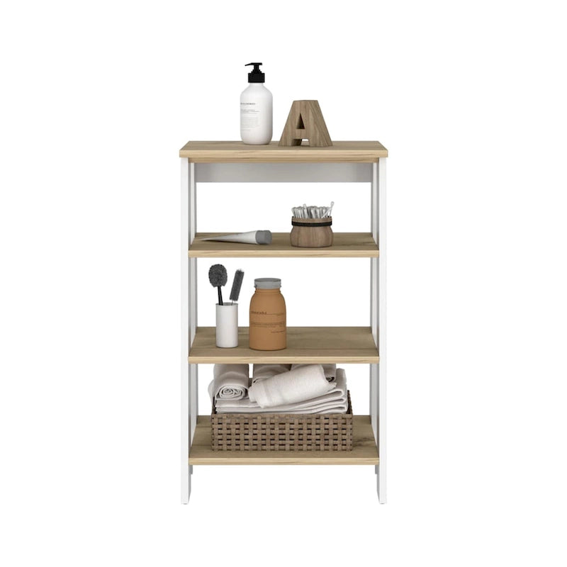Mobiletto portabiancheria, quattro ripiani, verticale, rovere chiaro / bianco Di alta qualità e durevole