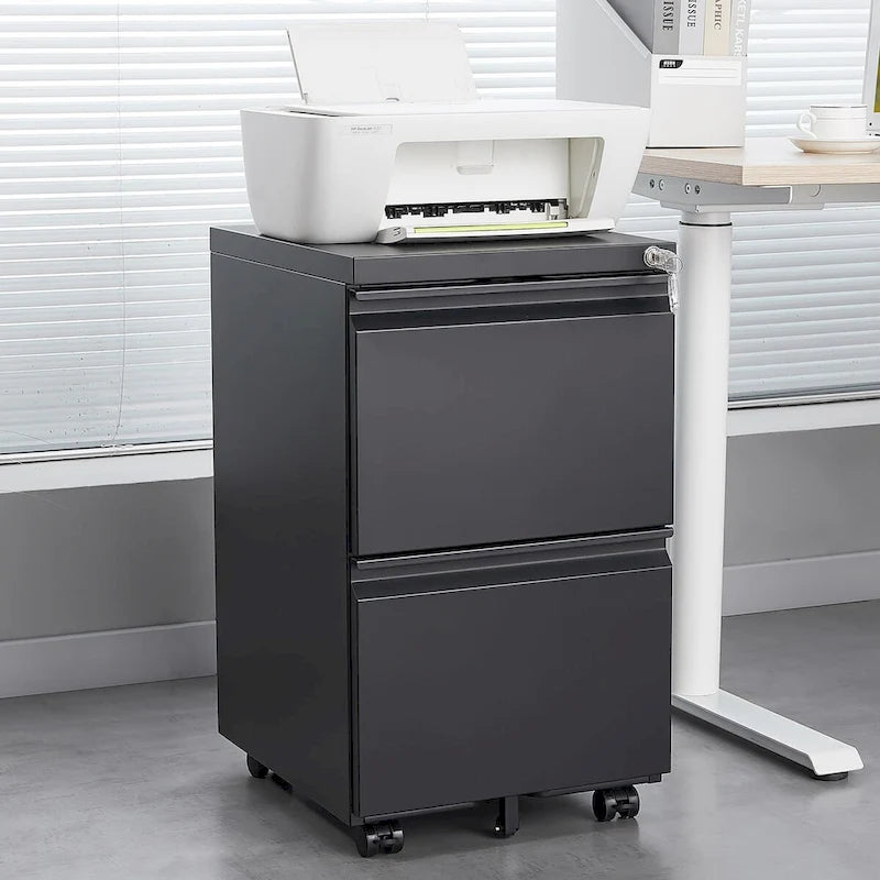 Aktenschrank mit 2 Schubladen und Schloss, rollbarer Metall-Aktenschrank unter dem Schreibtisch für Letter-/Legal-/A4-Format, mobiler Aktenschrank